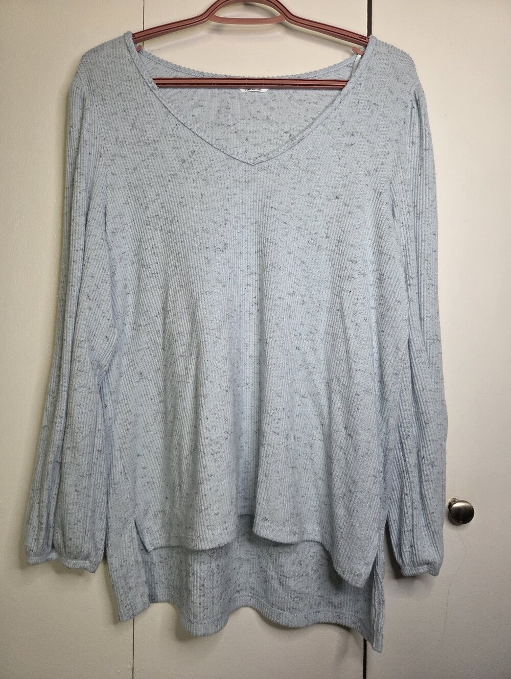 Penningtons Women's L V-Neck Ribbed Light Blue Long Sleeve Top